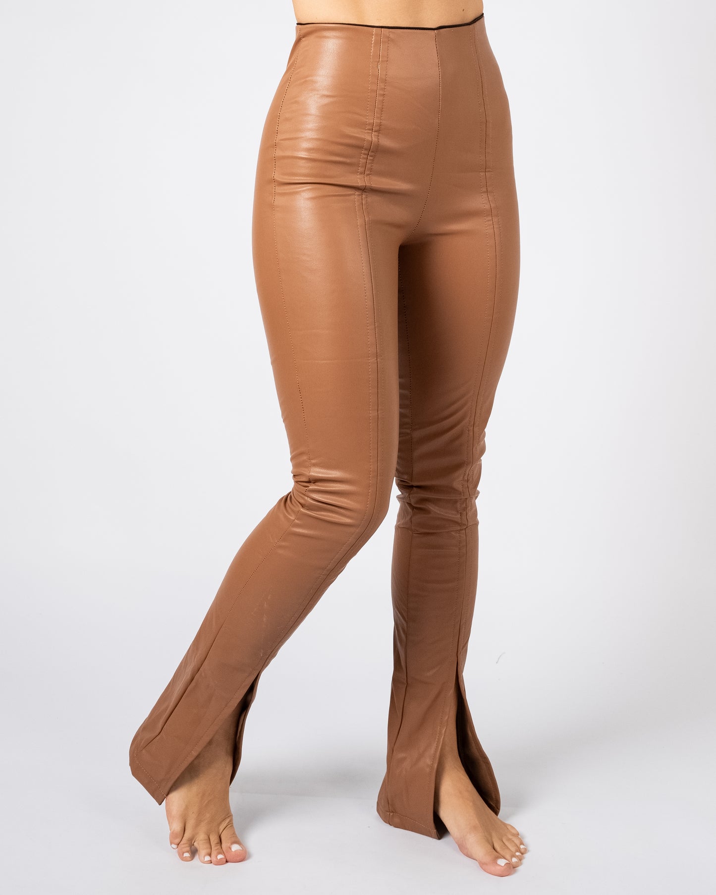 Front Slit Thermal Leather Leggings