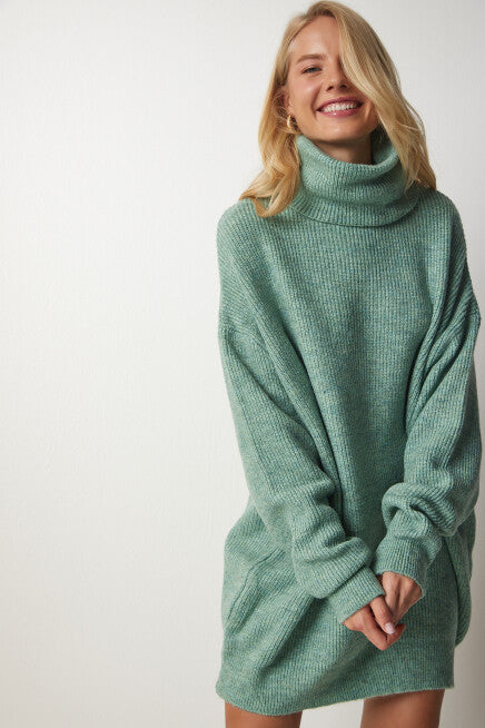 WOOL BLEND HIGH NECK KNIT SWEATER