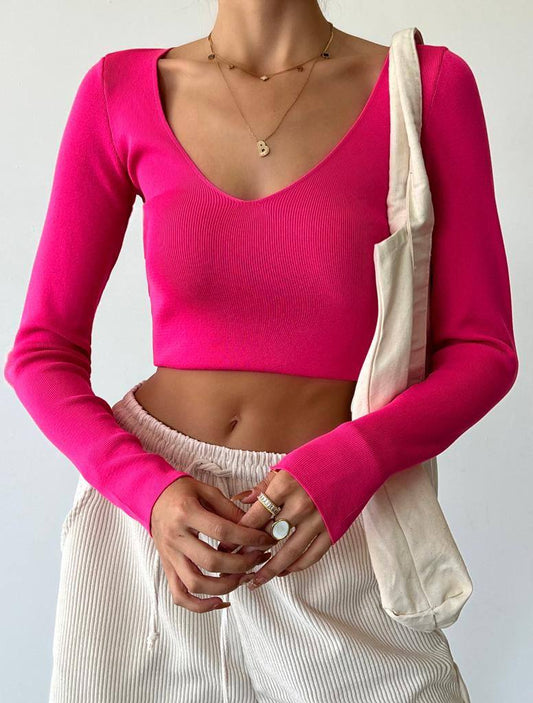 Stretchy V Neck Basic Top