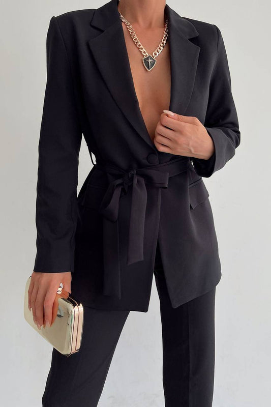 DINNER JACKET WITH BELT & FLOWING TROUSERS WITH SIDE ZIP