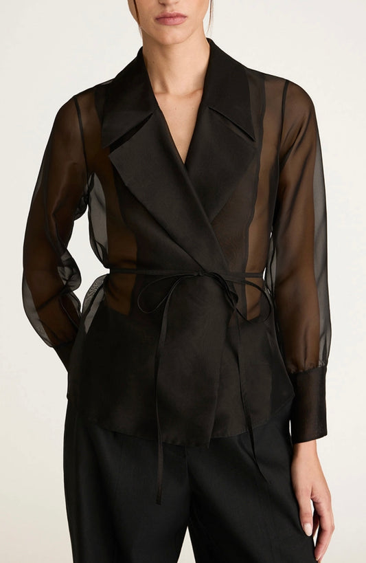 Sheer Elegance Tie-Waist Shirt