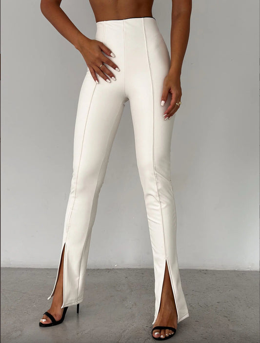 Front Slit Thermal Leather Leggings