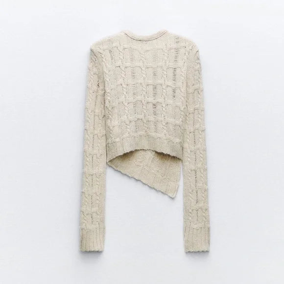 Asymmetric Knit Cropped Sweater