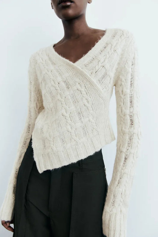 Asymmetric Knit Cropped Sweater