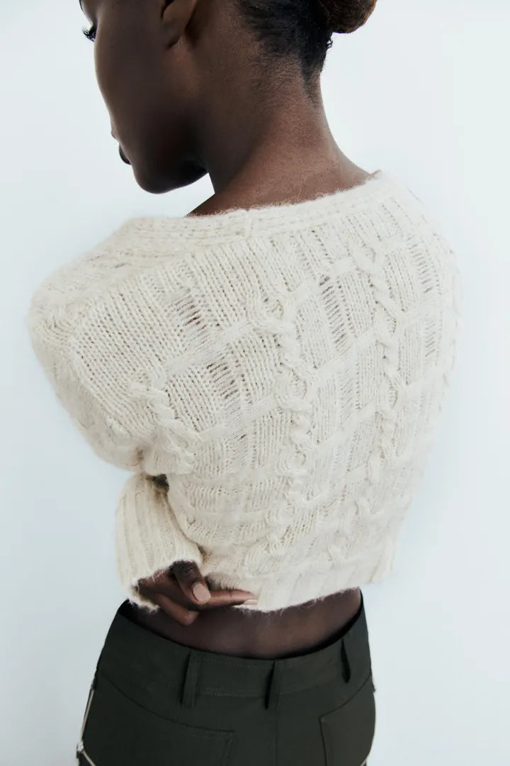 Asymmetric Knit Cropped Sweater