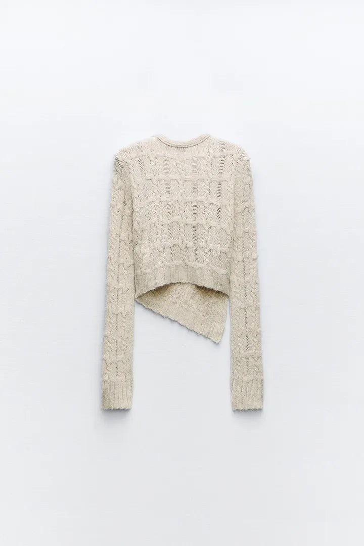 Asymmetric Knit Cropped Sweater