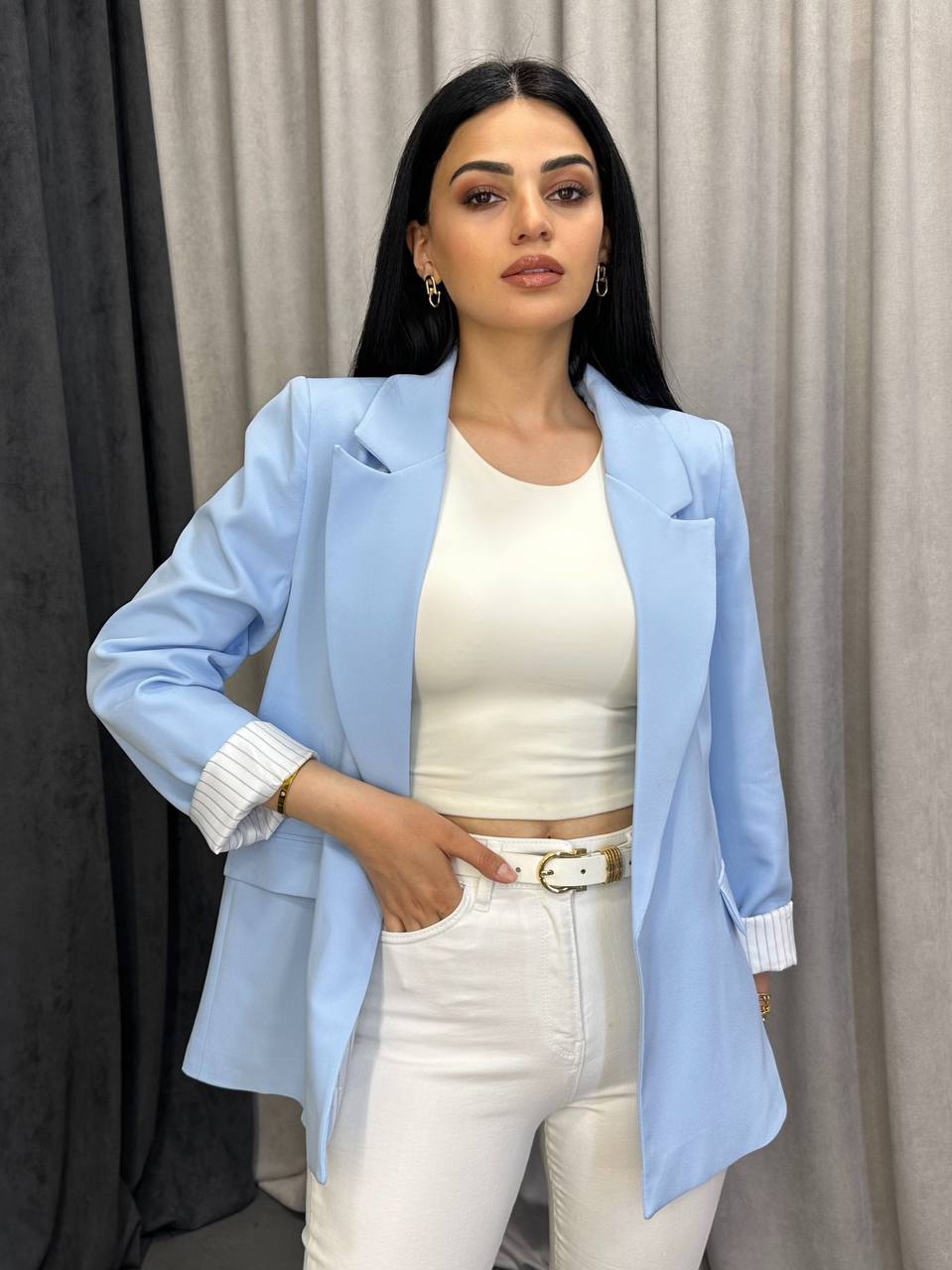 Classic Oversized Blazer with Striped Lining