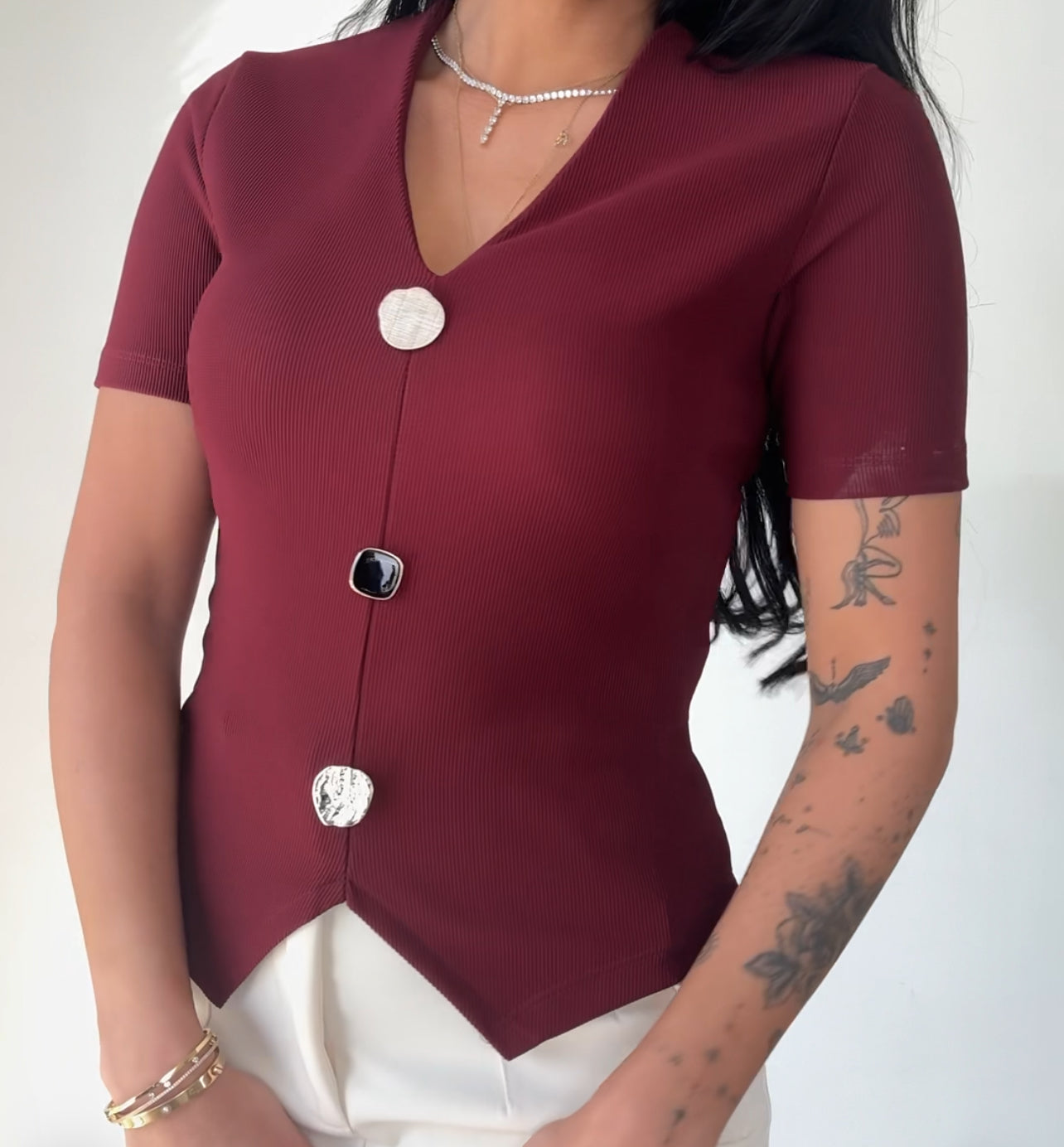 Chic Ribbed Button-Down Top