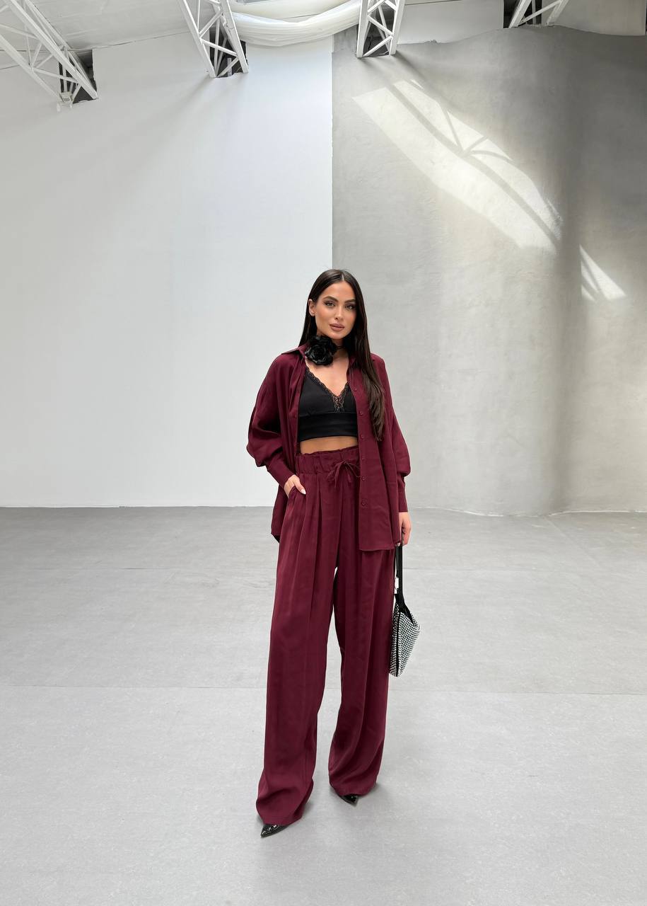 Flowy Belted Pants & Shirt Set
