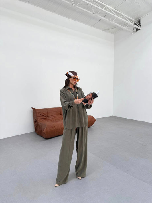 Flowy Belted Pants & Shirt Set