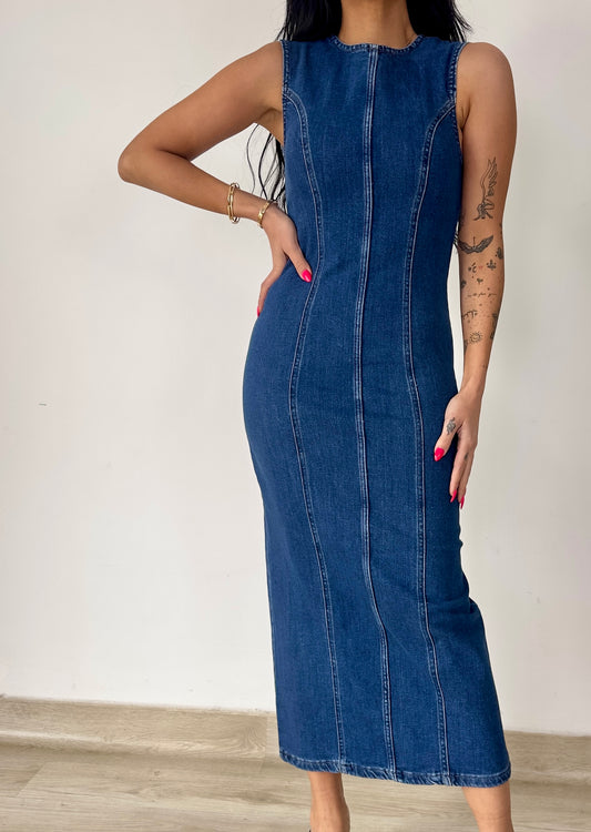 Sculpted Denim Midi Dress