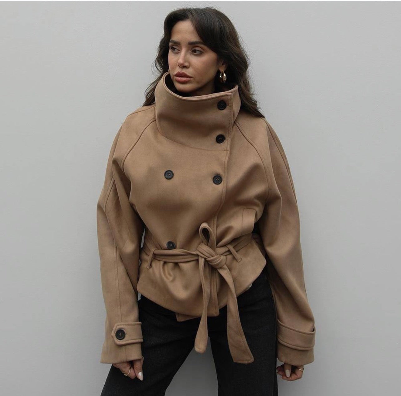 High Collar Belted Jacket