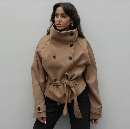 High Collar Belted Jacket