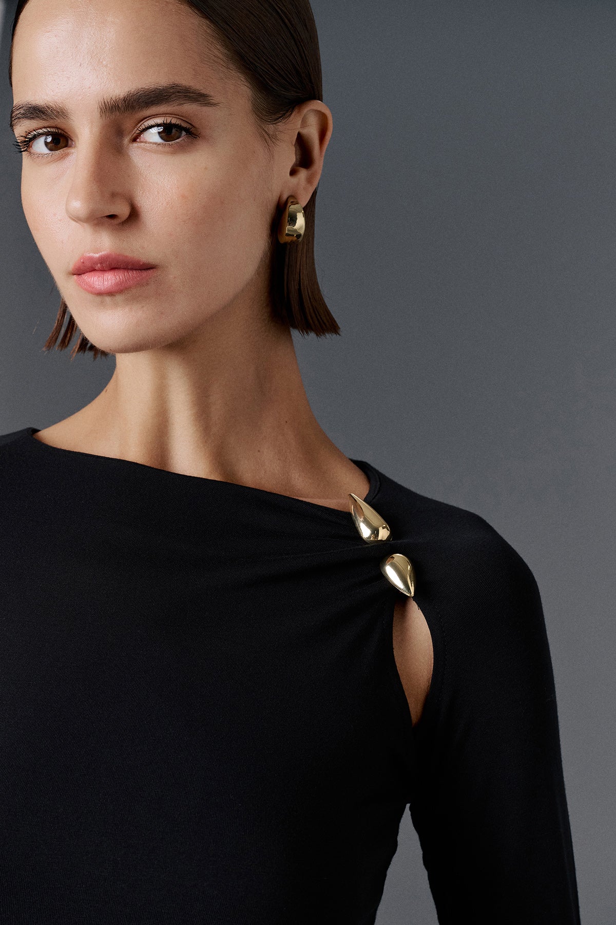 Gold Detail Cut-Out Top – Black