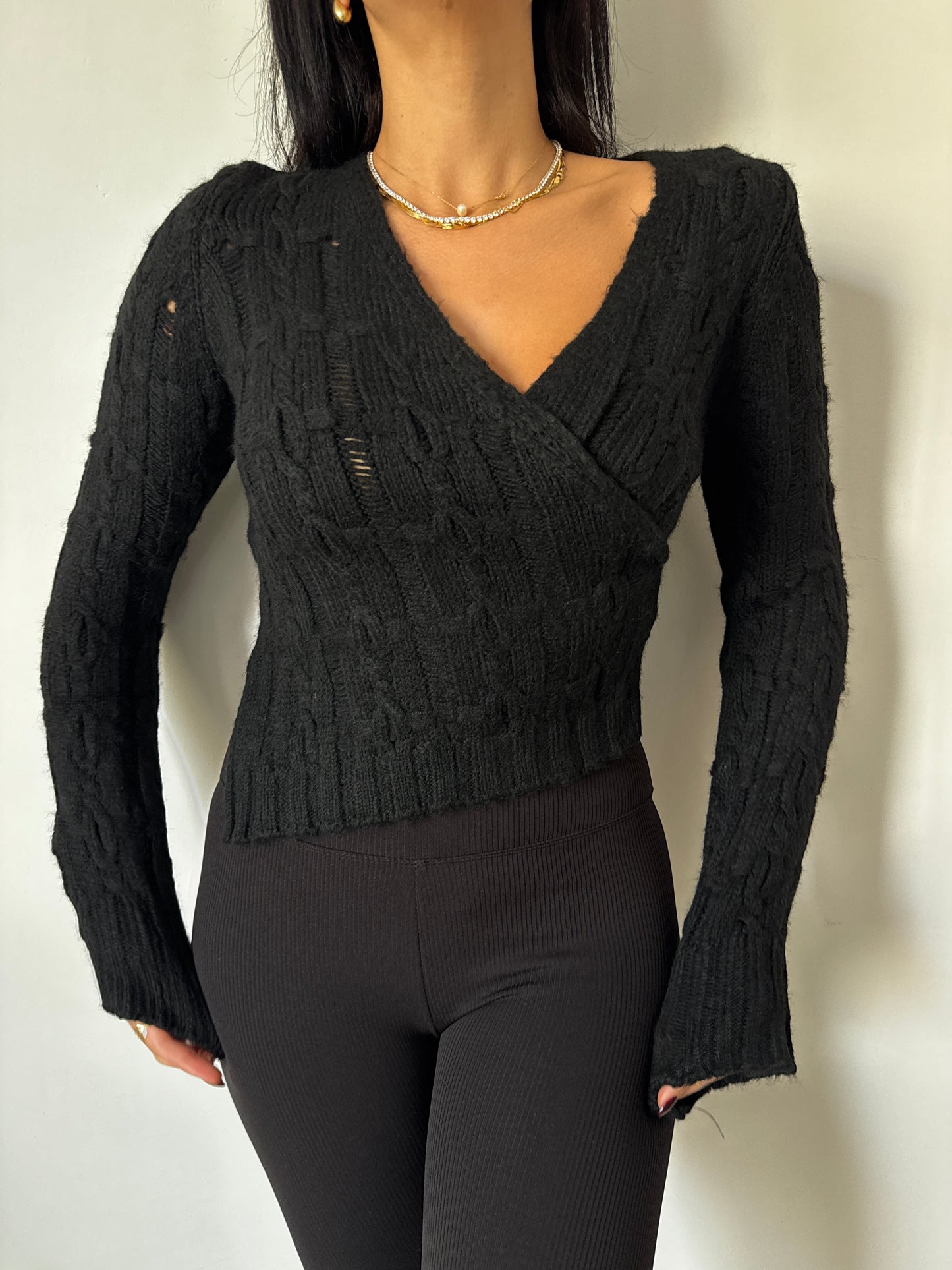 Asymmetric Knit Cropped Sweater