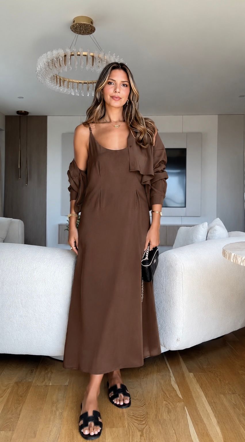 Linen Layered Midi Dress Set