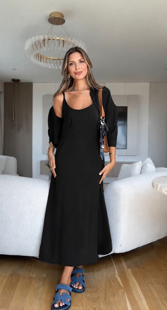 Linen Layered Midi Dress Set